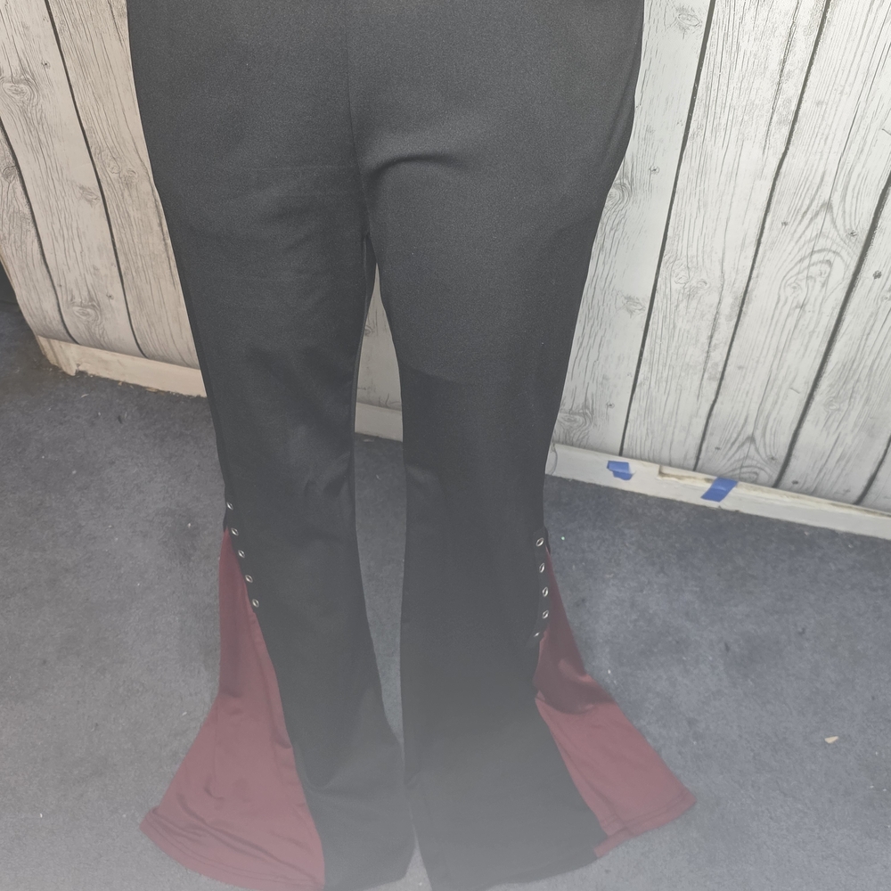 NWT Rosegal Black Grommet Flare Pants Burgundy Goth Steampunk M - Picture 3 of 8